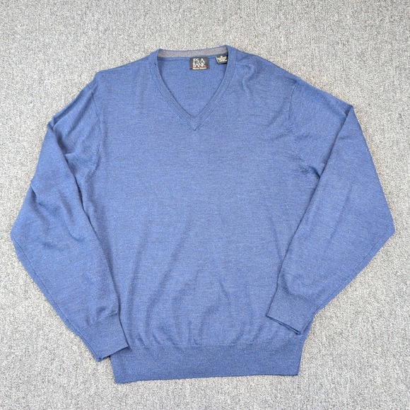Jos A Bank Classic V-Neck Sweater Medium Blue 100% Merino Wool Preppy Old Money — photo 2